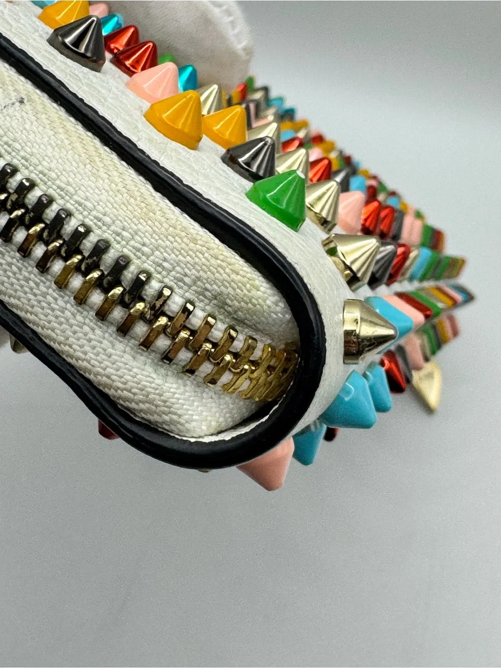 Christian Louboutin Panettone White Leather Multicolor Studded Clutch
